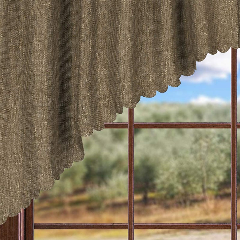 Valea Home Soft Burlap Look Swag Curtains Rustic Natural Tan Rod Pocket Kitchen Valance Curtain Panels for Small Window 36 inch Length, 2 Panels - Image 2